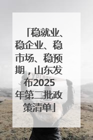 稳就业、稳企业、稳市场、稳预期，山东发布2025年第二批政策清单