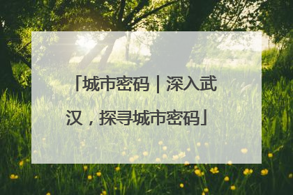 城市密码｜深入武汉，探寻城市密码